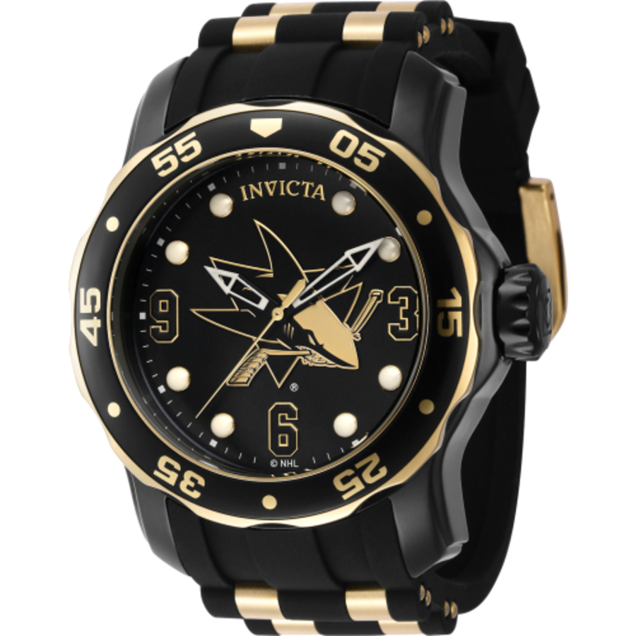 Invicta Nhl San Jose Sharks Quartz Black Dial Mens Watch 42318 In Two Tone  / Black / Gold Tone / White