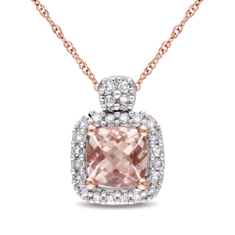 Amour Morganite And Diamond 10k Rose Gold Cushion-cut Pendant In Gold / Rose / Rose Gold / White