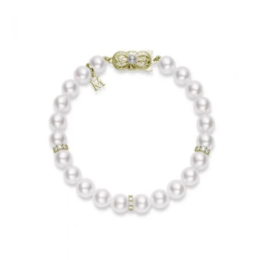 Mikimoto Akoya Cultured Pearl 7.5mm X 7mm 7" And Diamond Bracelet  18k Yellow Gold Clasp