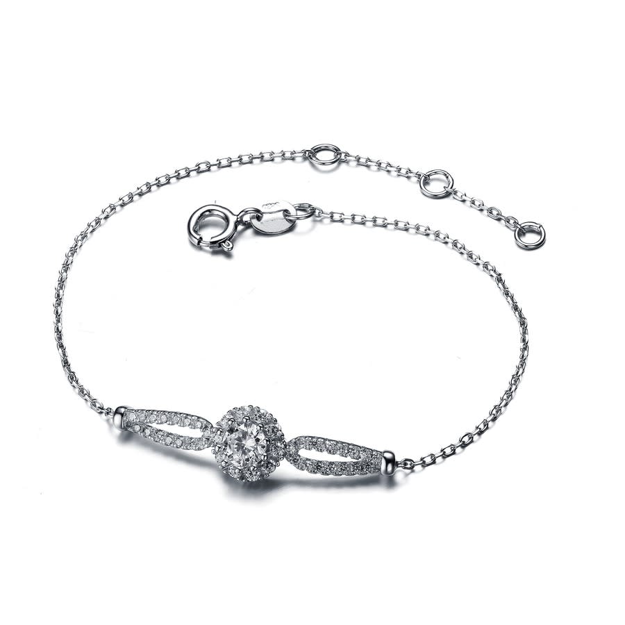 MEGAN WALFORD CLASSIC STERLING SILVER ROUND CLEAR CUBIC ZIRCONIA CHAIN BRACELET