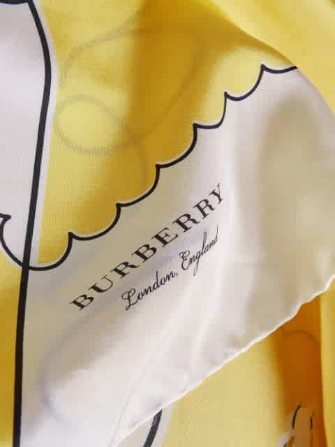 Burberry Bright Yellow London Print Silk Square Scarf In White,yellow