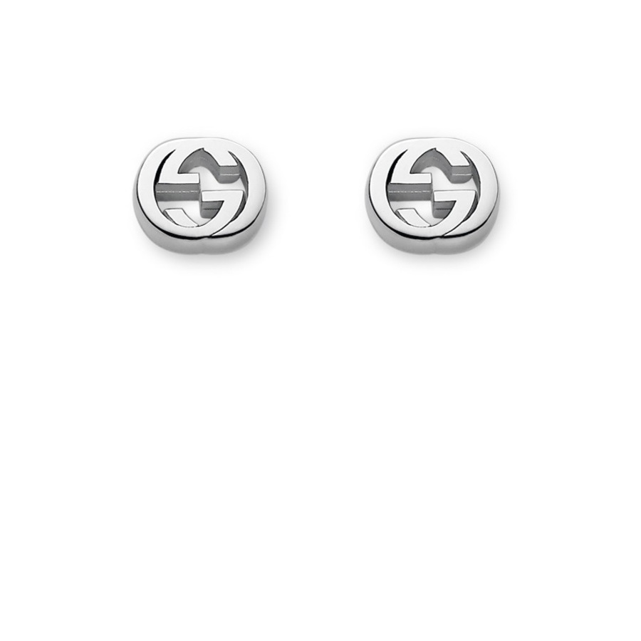 Gucci 18k Wg Interlocking G Stud Erng In Silver-tone