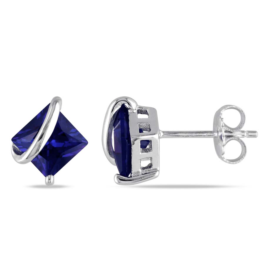 Amour 2.68 Ct Tgw Created Blue Sapphire Ear Pin Earrings Jms003141