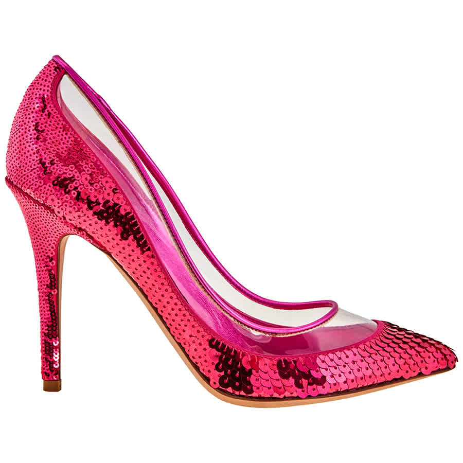 Valentino Garavani Ladies High Bows Fuchsia Pump 10.5cm Sequin Heels, Brand Size 36 ( Us Size 6 ) In Red