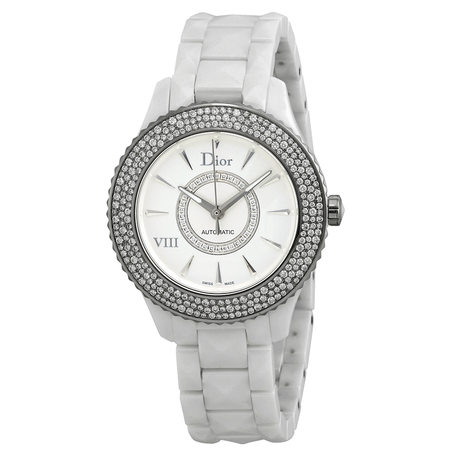 Dior Viii Diamond Studded Automatic Ladies Watch Cd1245e5c001 In Mother Of Pearl,white