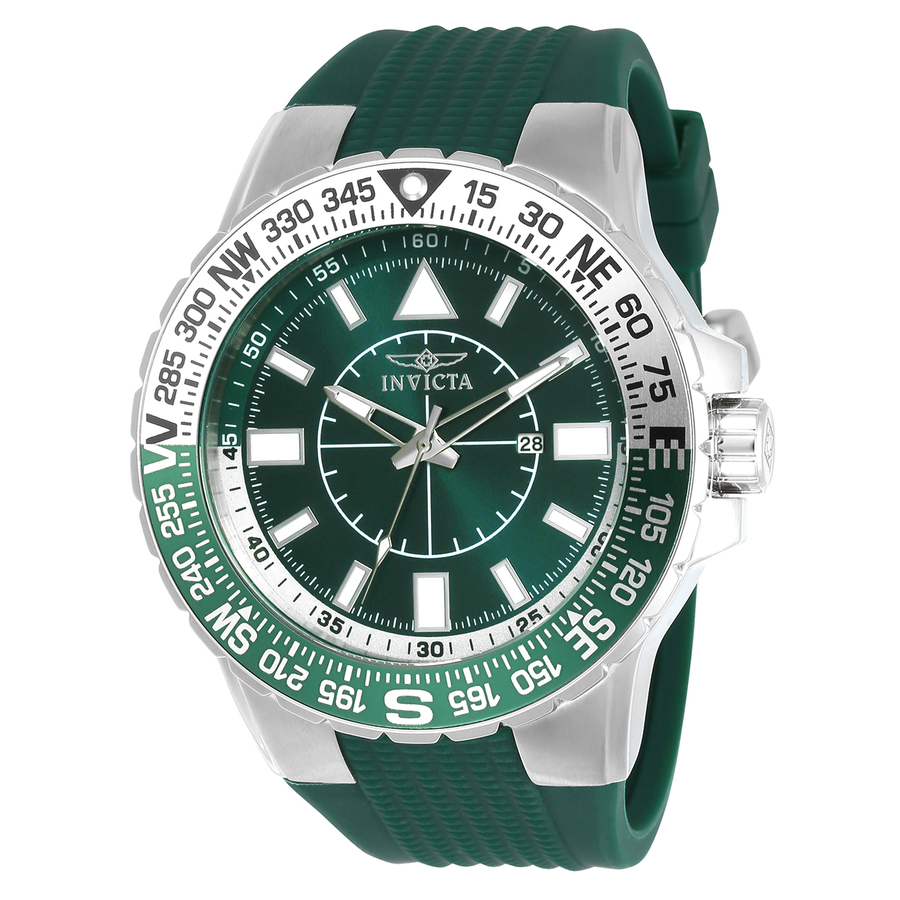 Invicta Aviator Quartz Green Dial Mens Watch 21622 In Green,silver Tone