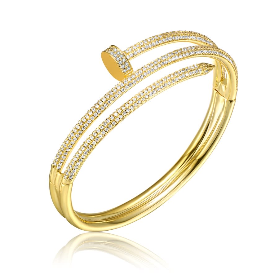 Shop Rachel Glauber Gold Plated Cubic Zirconia Bangle Bracelet In Gold-tone