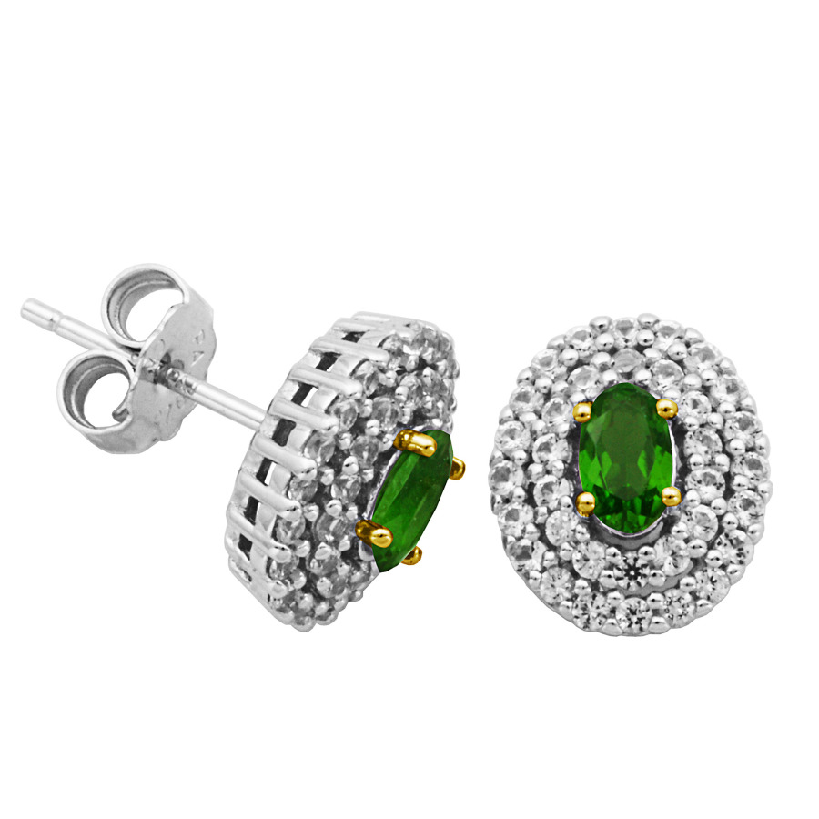 925 Couture 18k Yellow Gold And Rhodium Plated Sterling Silver Chrome Diopside Created White Sapphire Double Hal In Gold Tone,silver Tone,white,yellow