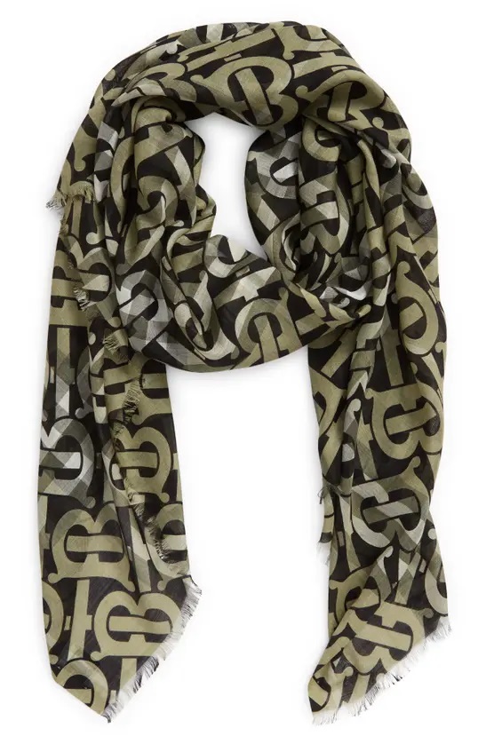 Leopard and TB monogram printed scarf