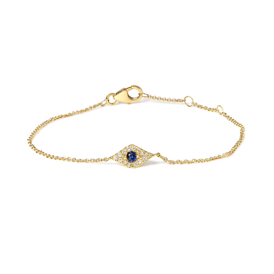 Haus of Brilliance 10K Yellow Gold Blue Sapphire and Diamond Accent Evil Eye Station Link Bracelet (H-I Color, I1-I2 Clarity) - Size 7''