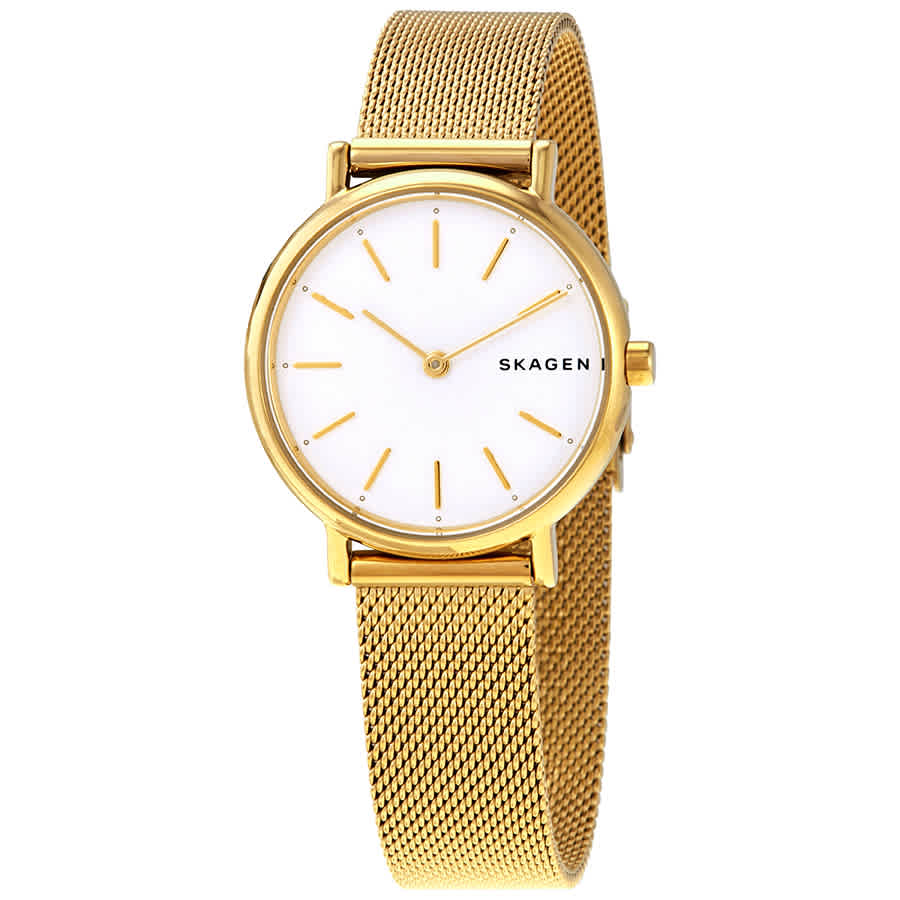 Skagen Signatur Slim Quartz Silver Dial Ladies Watch In Gold Tone / Silver