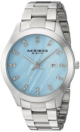 Akribos Xxiv Blue Mother Of Pearl Dial Ladies Watch Ak954ssbu In Blue / Mother Of Pearl