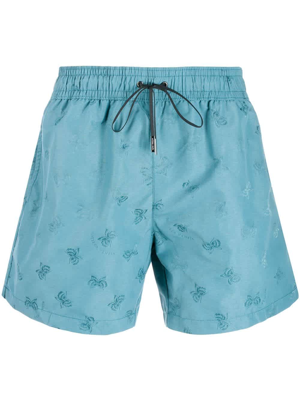 Bottega Veneta Mens Butterfly Motif Swim Shorts In Blue