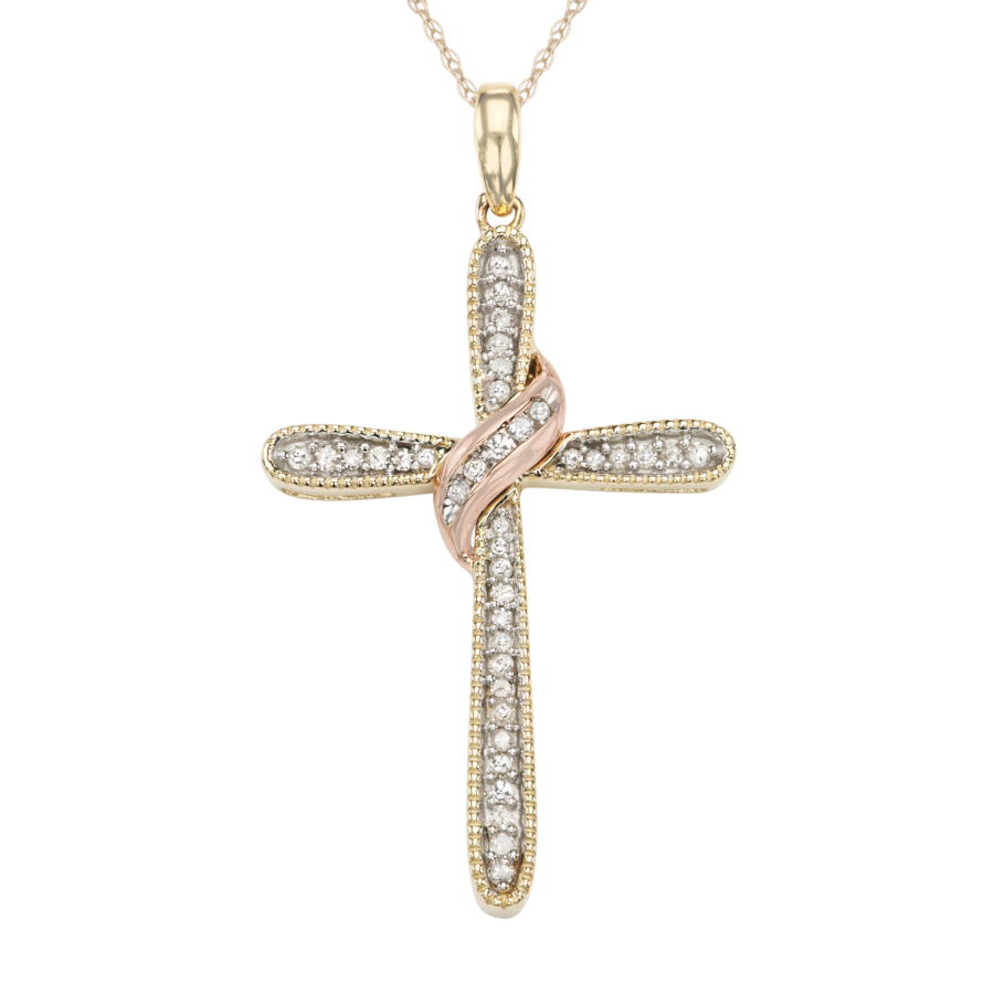 Hetal Diamonds 0.18cttw 10kt White Gold Diamond Interwine Cross Necklace In Gold Tone,two Tone,white