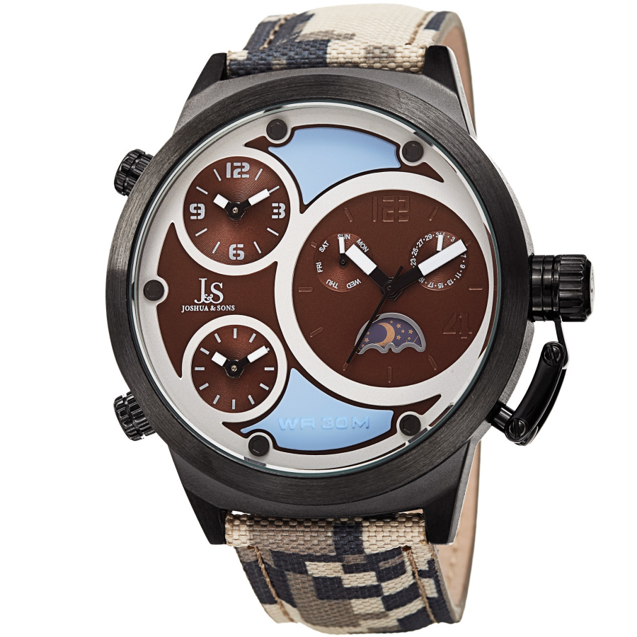 Click to view more detailed imagery on our partner's website Joshua And Sons Quartz Triple Time Zone Dial Mens Watch Jx131br In Black,blue,brown