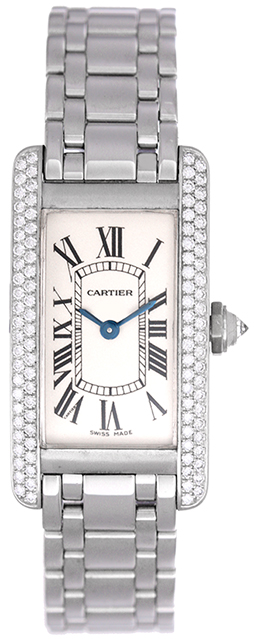 Pre-owned Cartier Tank Americaine Ladies Quartz Watch Wb7018l1 In Black / Gold / Silver / White