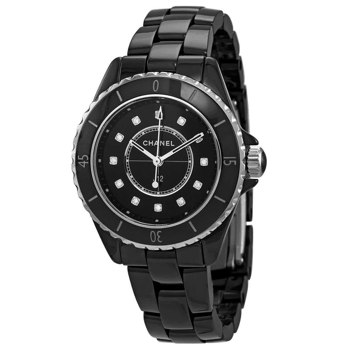 Pre-owned Chanel J12 Quartz Diamond Black Dial Ladies Watch H5701