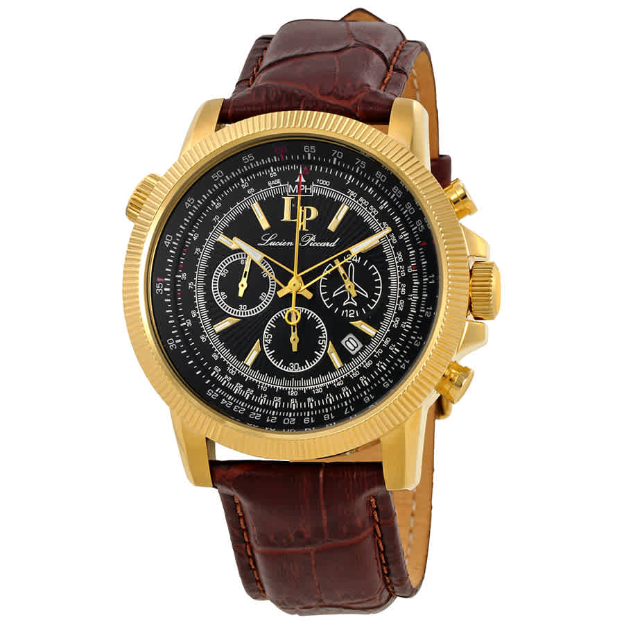 Lucien Piccard Chronograph Black Dial Mens Watch 10049-yg-01-set In Black,brown,gold Tone,yellow