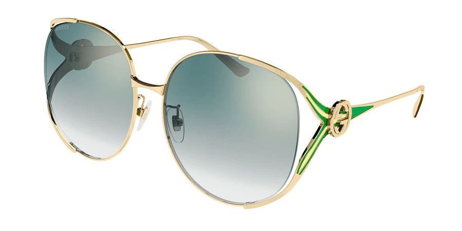 Gucci Horsebit-embellished Oversized Sunglasses In Gold / Green