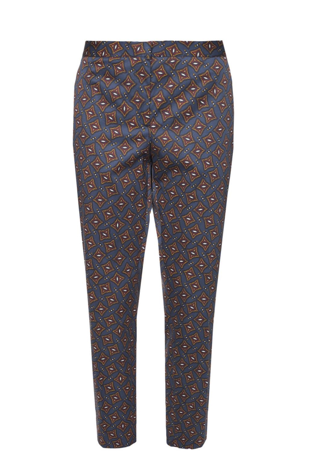 BURBERRY CROPPED SCATTERED GEOMETRIC TILE PRINT COTTON TROUSERS