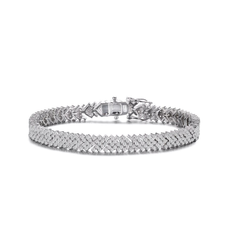 Megan Walford Sterling Silver Clear Cubic Zirconia Cluster Arrow Tennis Bracelet In White