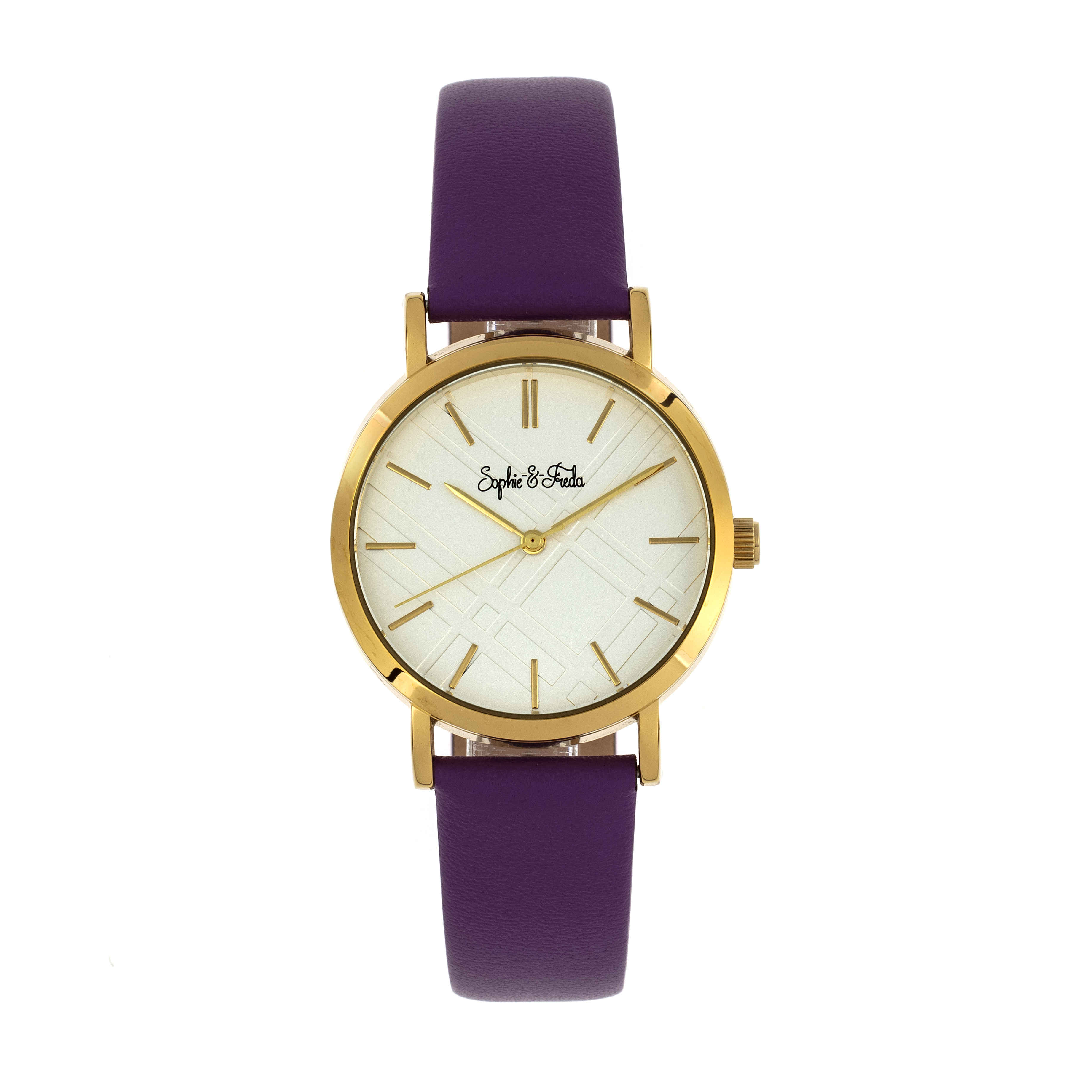 Sophie And Freda Budapest Black Or Purple Or Brown Or Pink Genuine Leather Band Watch, 39mm In Gold Tone / Purple / White