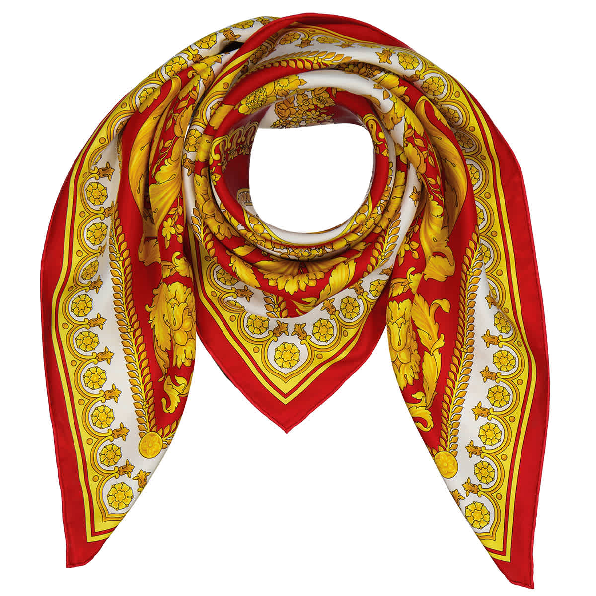 Versace Ladies Red / Multi Silk Foulard Signature Scarf