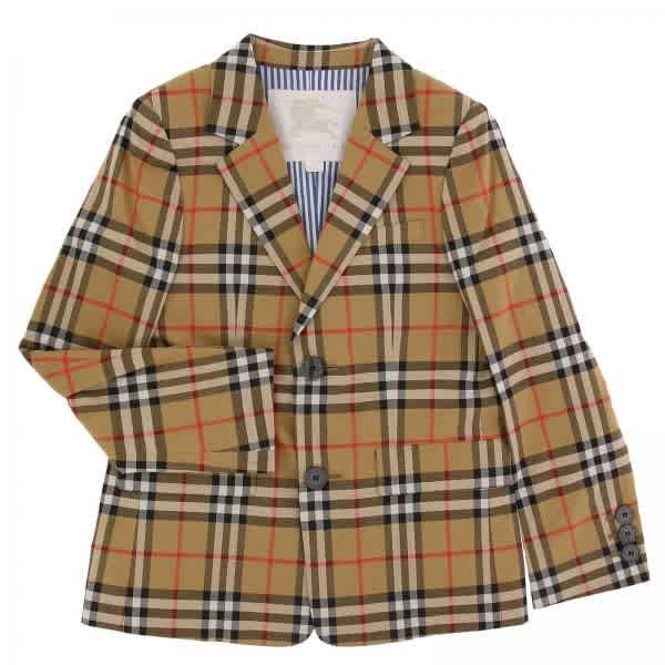 Burberry Boys Antique Yellow Vintage Check Cotton Poplin Blazer Jacket