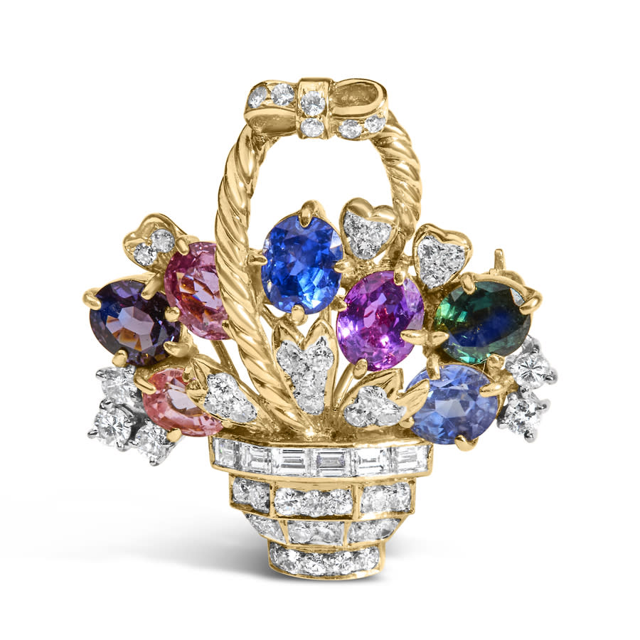 Haus of Brilliance 18K Yellow Gold 1 1/10 Cttw Diamond and Mixed Gemstone Floral Bouquet Pendant and Brooch Pin