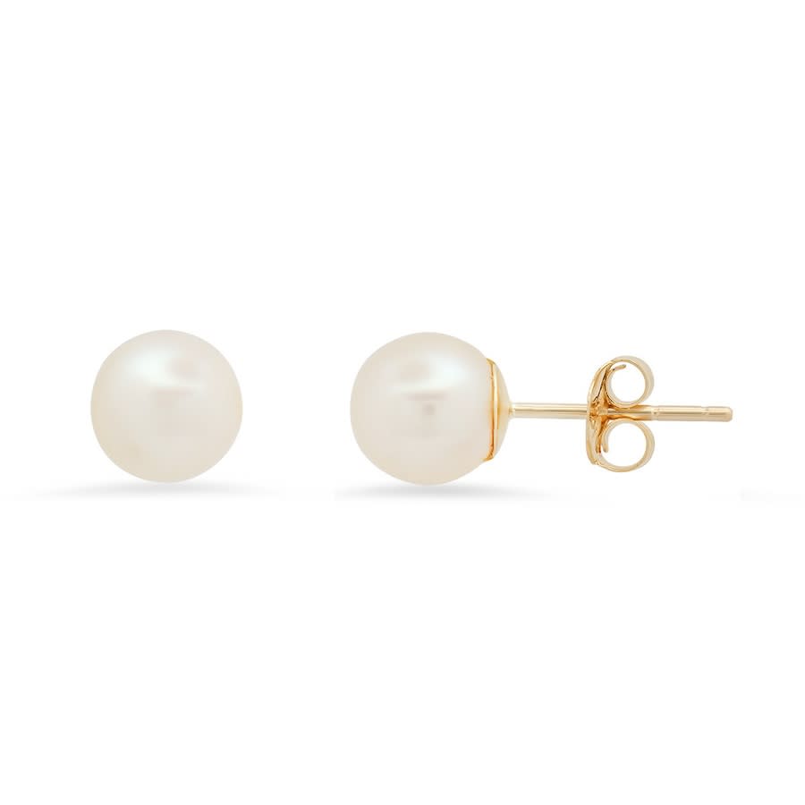 Kylie Harper 10k Yellow Gold 6mm Genuine Pearl Stud Earrings In Gold-tone