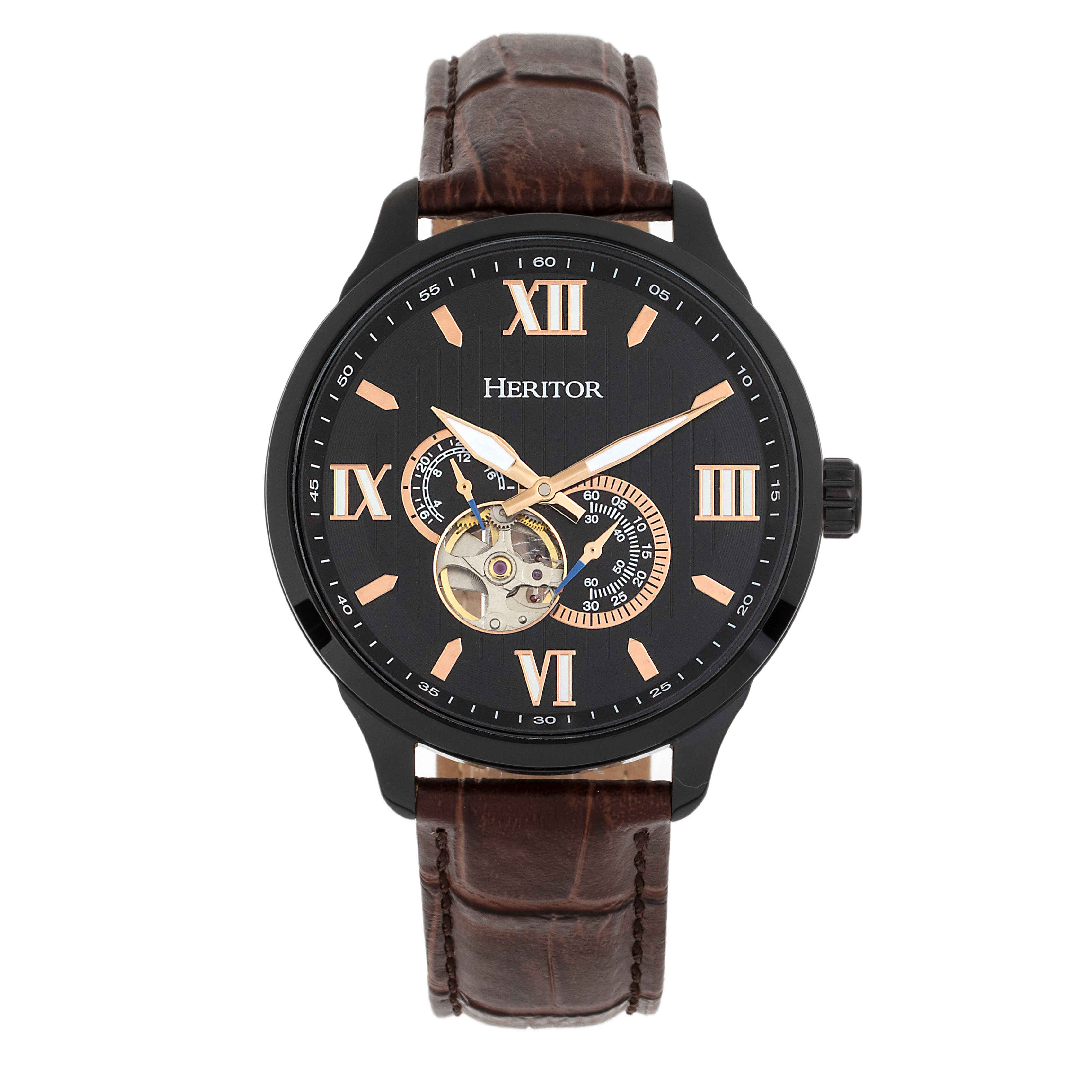 Heritor Harding Automatic Black Dial Mens Watch Hr9006 In Black,brown,gold Tone,pink,rose Gold Tone