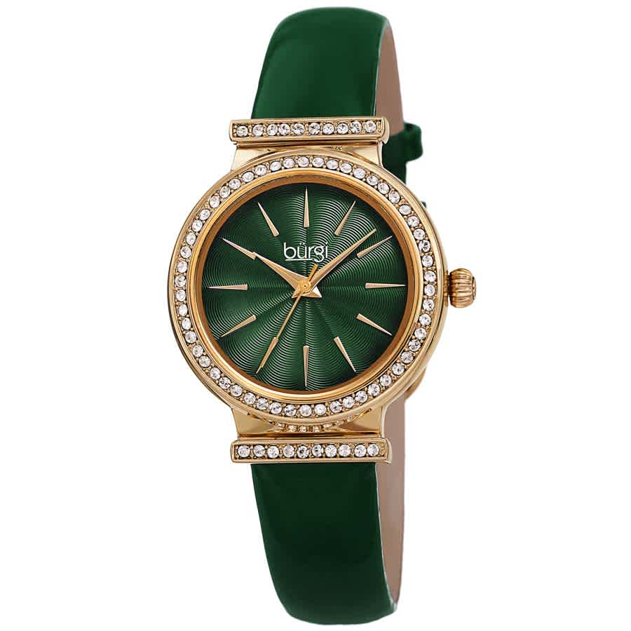 Burgi Green Dial Green Leather Ladies Watch Bur230gn In Gold Tone / Green