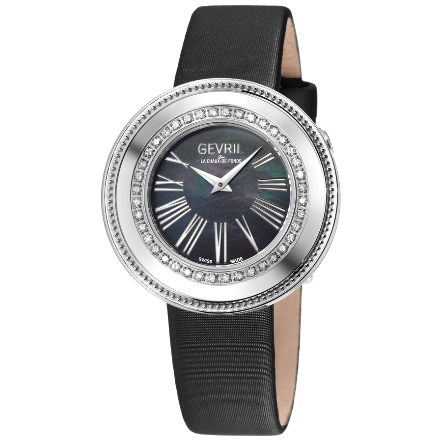 Shop Gevril Gandria Mother Of Pearl Dial Ladies Watch 12147 In Black / Mop / Mother Of Pearl