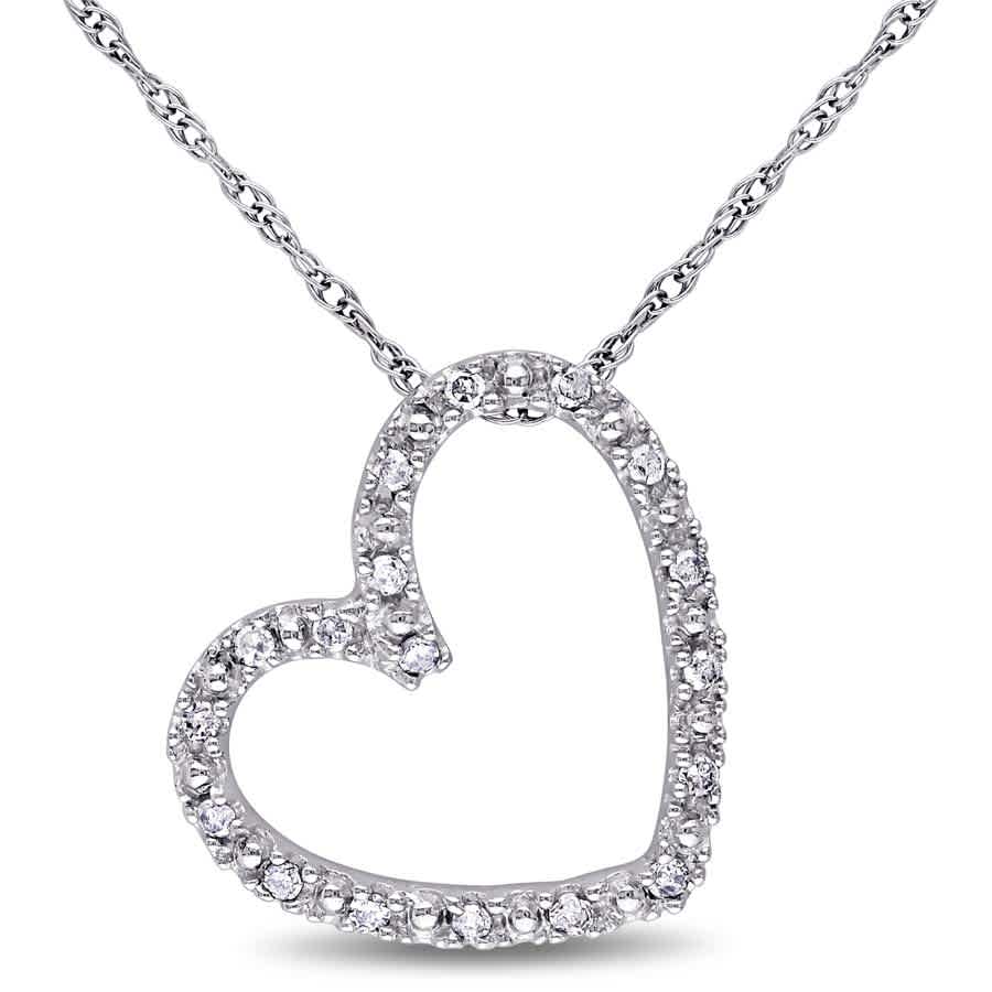 Amour 1/10 Ct Tw Diamond Heart Pendant With Chain In 10k White Gold In Gold / White