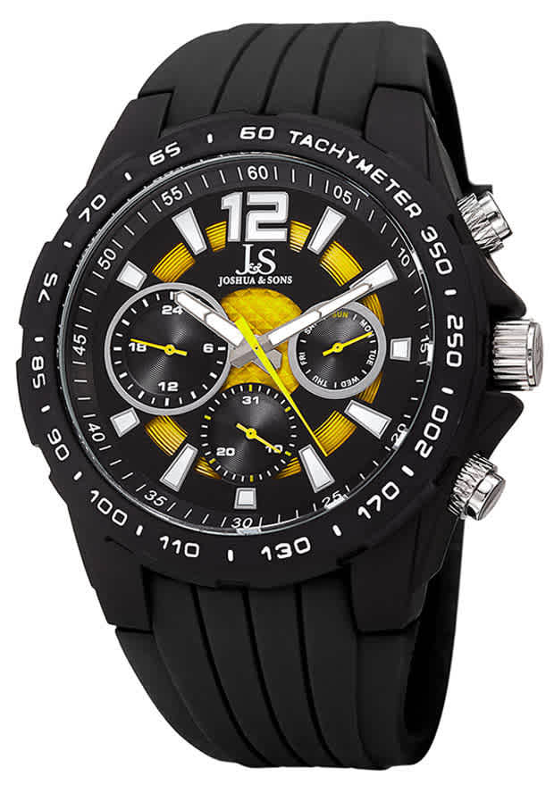 Joshua And Sons Joshua & Sons Multifunction Black And Yellow Dial Mens Watch Jx126bkyl In Black,yellow