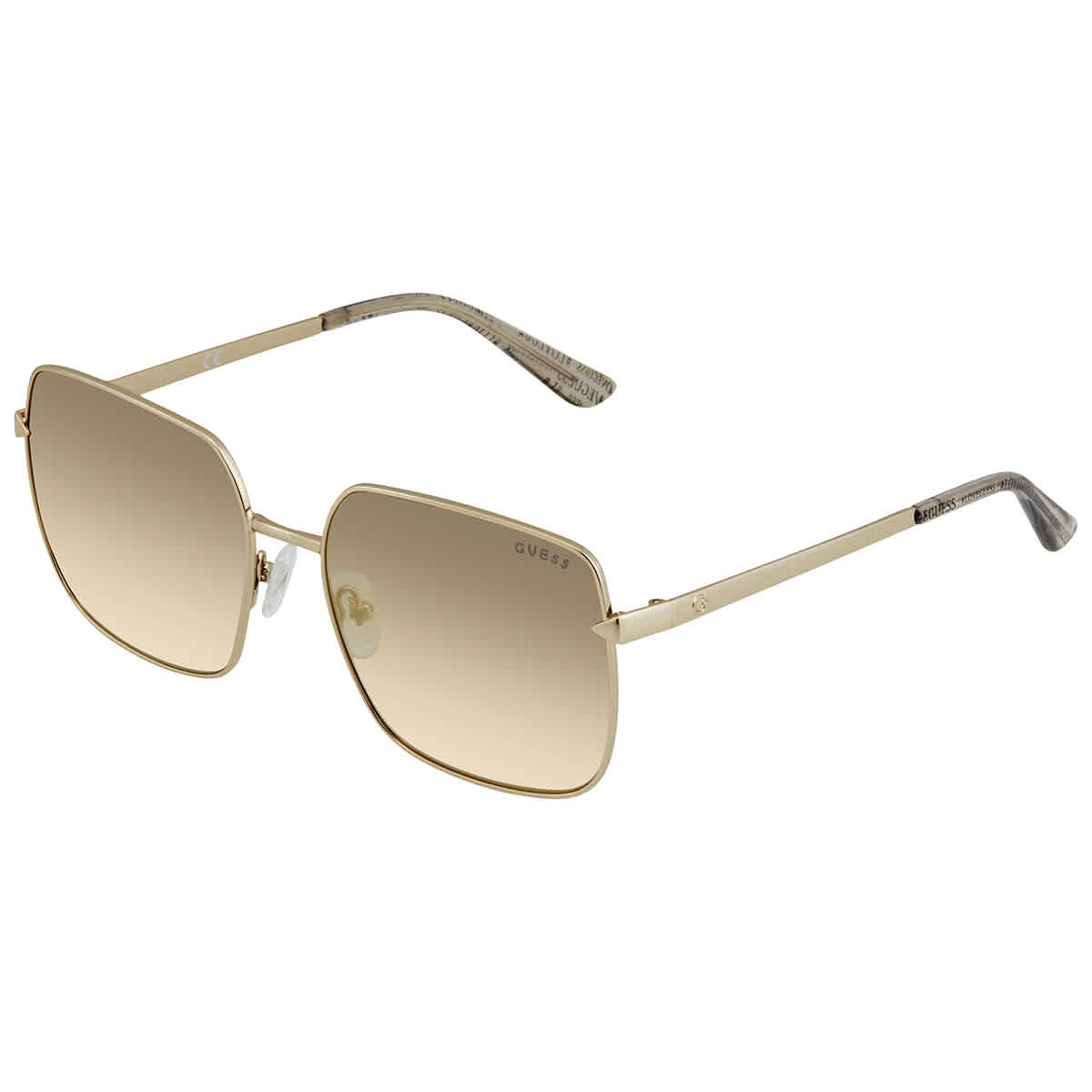 Guess Ladies Gold Tone Square Sunglasses Gu761532c56 In Brown,gold Tone