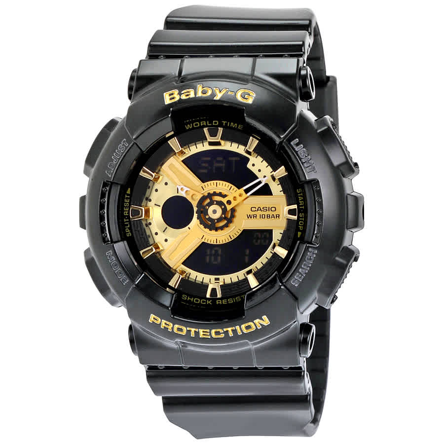 Casio Baby G Black Resin Ladies Watch Ba110-1a In Black / Gold / Gold Tone
