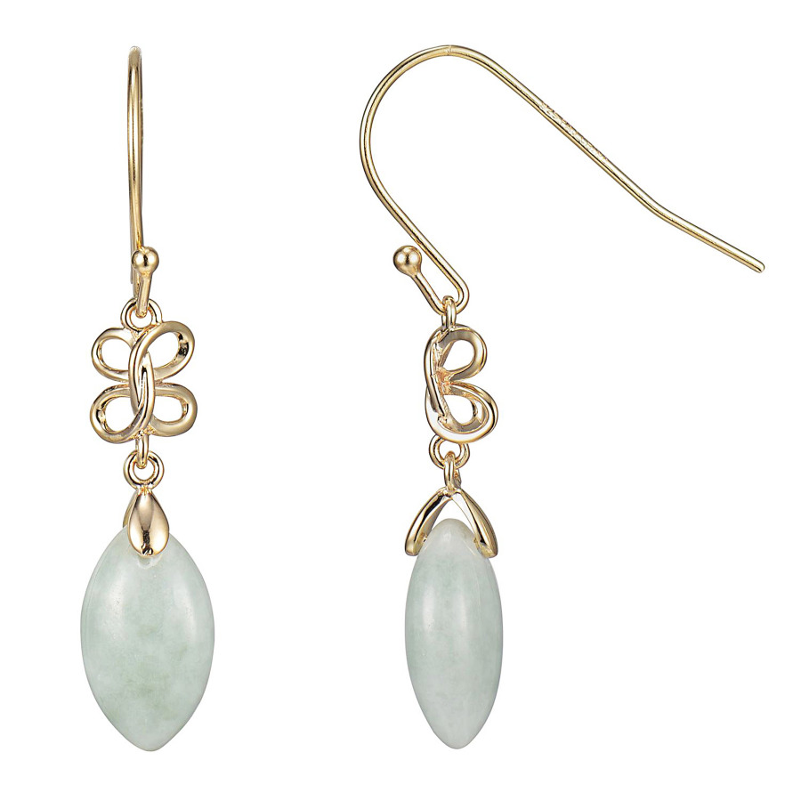 925 COUTURE 18K YELLOW GOLD PLATED STERLING SILVER GENUINE GREEN JADE DANGLE EARRINGS