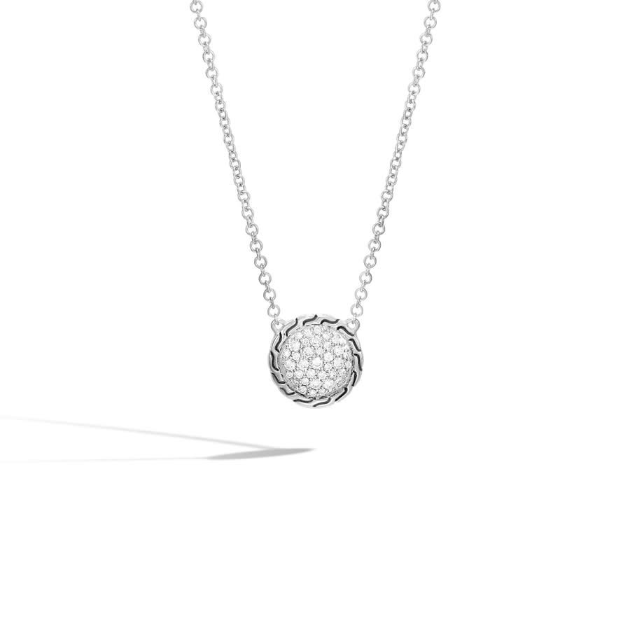 John Hardy Classic Chain Round Diamond Sterling Silver Pendant Necklace - Nbp903952dix16-18 In White