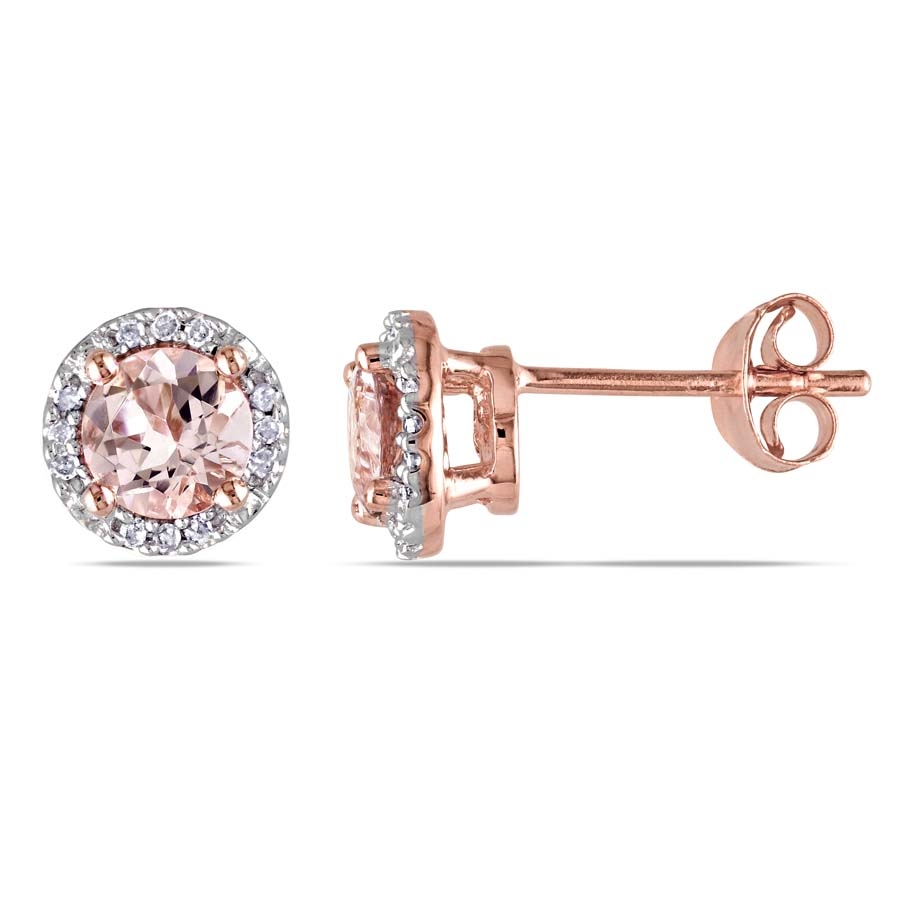 Amour Morganite And Diamond Stud Earrings Jms002975 In Pink / Rhodium / Rose / Silver / White