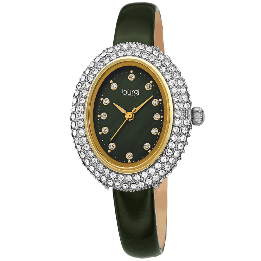 Burgi Quartz Green Dial Green Leather Ladies Watch Bur234gn In Brass / Gold Tone / Green