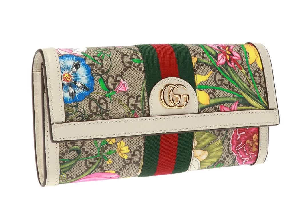 Gucci Ladies Flora Print Continental Wallet In Green,red,white