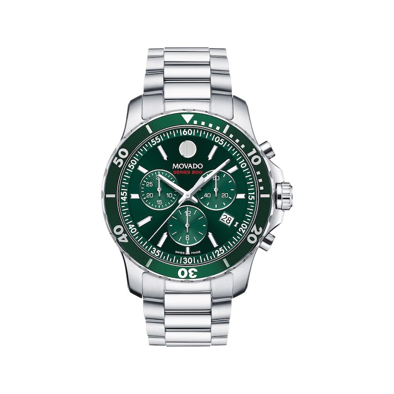 Movado Men's Series 800 Swiss Quartz Chronograph Performance Silver-tone Steel Watch 42mm In Green