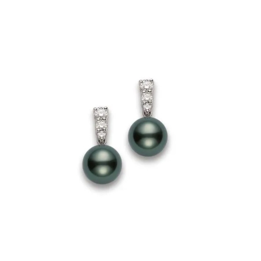 Mikimoto Morning Dew Black 9mm South Sea Cultured Pearl Earrings  18k White Gold - Pea643bdw