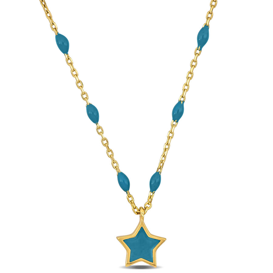 Amour Blue Star Necklace In 14k Yellow Gold