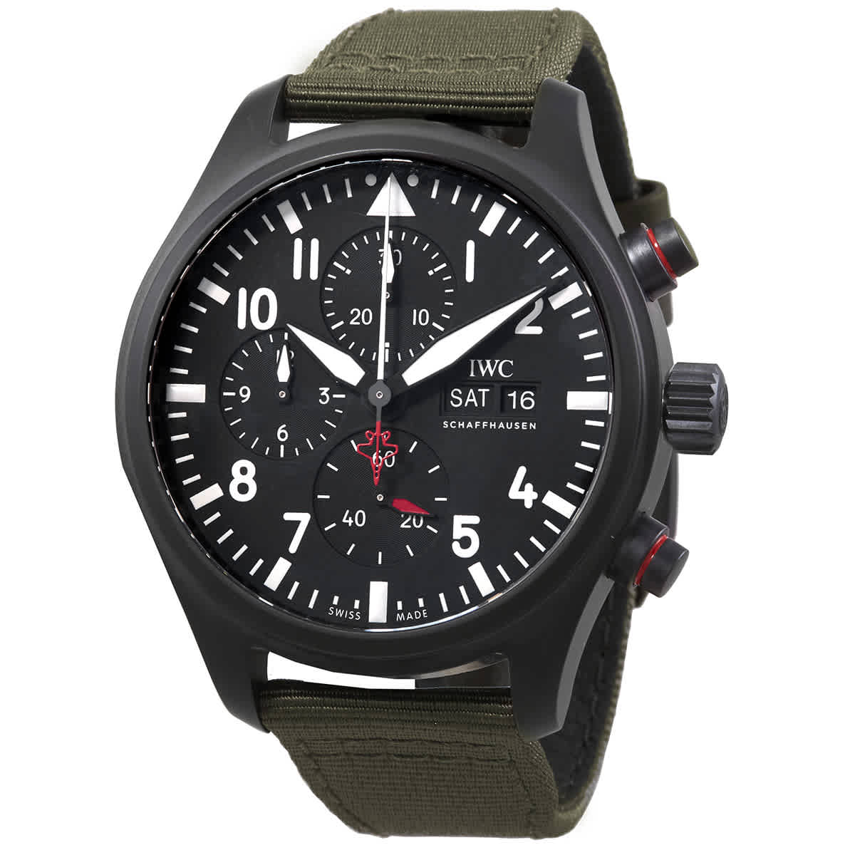 Iwc Schaffhausen Pilot Chronograph Top Gun ''sfti'' Automatic Mens Watch Iw389104 In Green