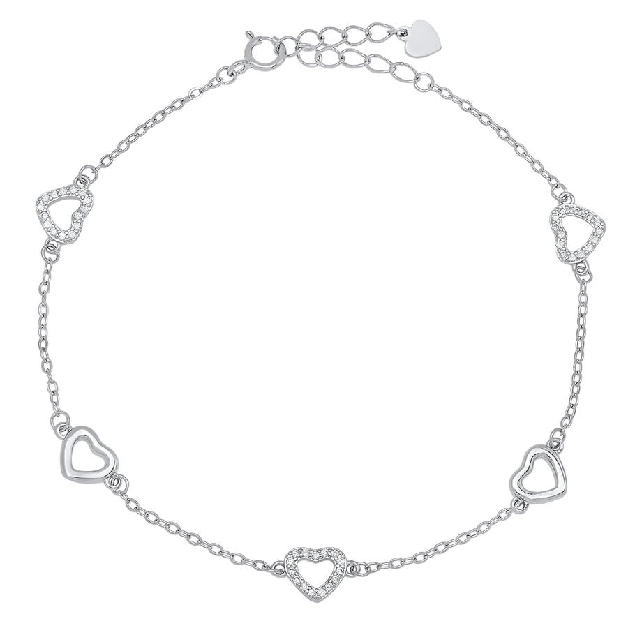 Kylie Harper Sterling Silver Diamond Cz Heart Station Bracelet In Silver-tone