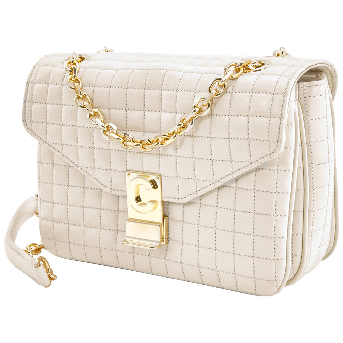 Celine Medium C In Quilted Calfskin Cream Shoulder Bag In Beige,gold Tone