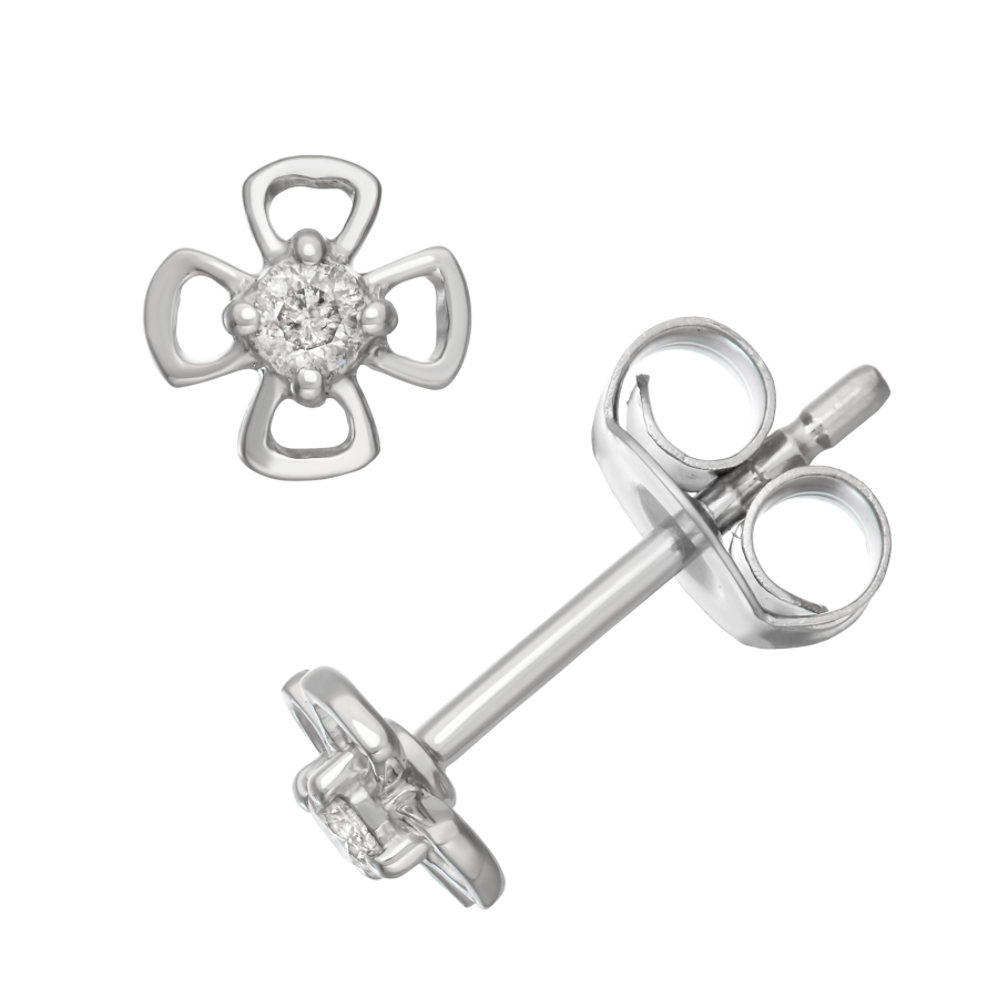 Hetal Diamonds 1/10 Cttw Diamond Flower Earrings In Sterling Silver In Silver Tone,white