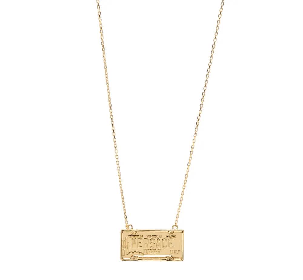 Versace Mens Brown Number Plate Necklace